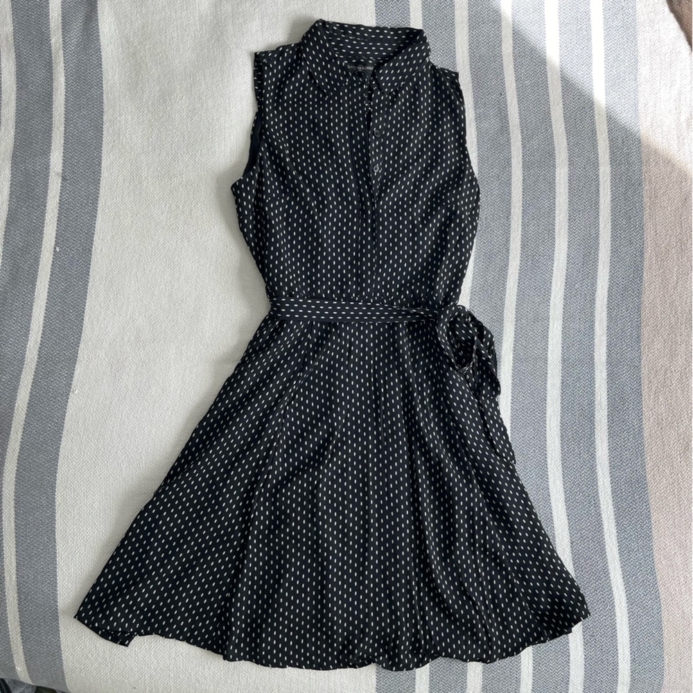 Banana Republic A-Line Collared Mini Dress, Black and White Polka Dots, Size 2P